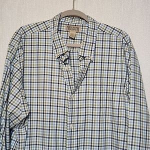 Duluth Long Sleeve Blue White Green Plaid Button Up Dress Shirt 2XL Cotton